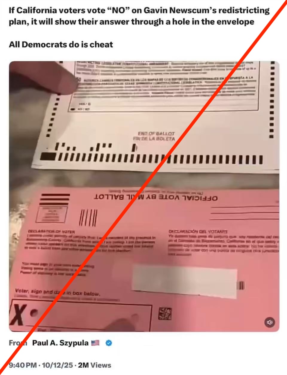 假】加州选票信封能看到选民投的反对票，会被人为筛选掉- 辟谣吧